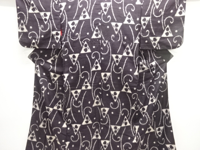 大正ロマン　唐草に抽象模様織り出し手織り紬着物